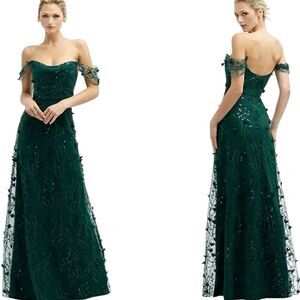 NWT Dessy Collection Birch 3D Sequin Embroidery Dress Evergreen Green Size 14